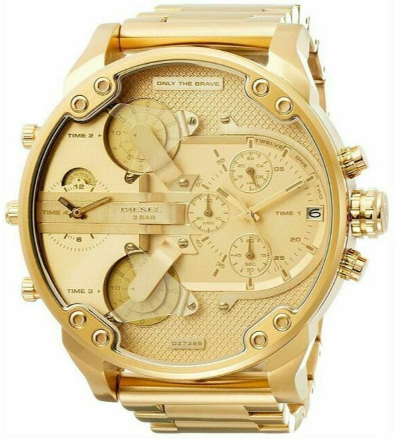 Diesel Mr Daddy 2.0 Chronograph Gold Dial Gold Steel Strap Watch For Men - DZ7399 Authentic Buy Shop Now