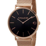Coach Charles Black Dial Rose Gold Mesh Bracelet Watch for Men - 14602552 Authentic Buy Shop Now