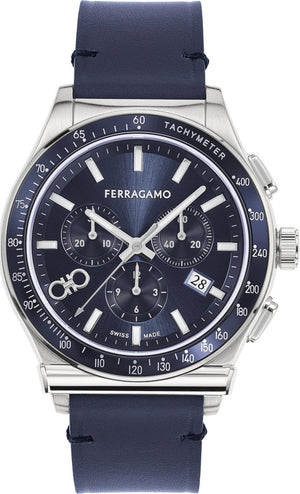 Salvatore Ferragamo 1927 Chrono Analog Blue Dial Blue Leather Strap Watch for Men - SFKZ00223 Authentic Buy Shop Now