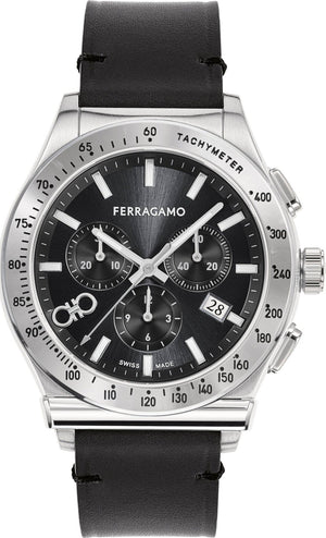Salvatore Ferragamo 1927 Chrono Analog Black Dial Black Leather Strap Watch for Men - SFKZ00123 Authentic Buy Shop Now