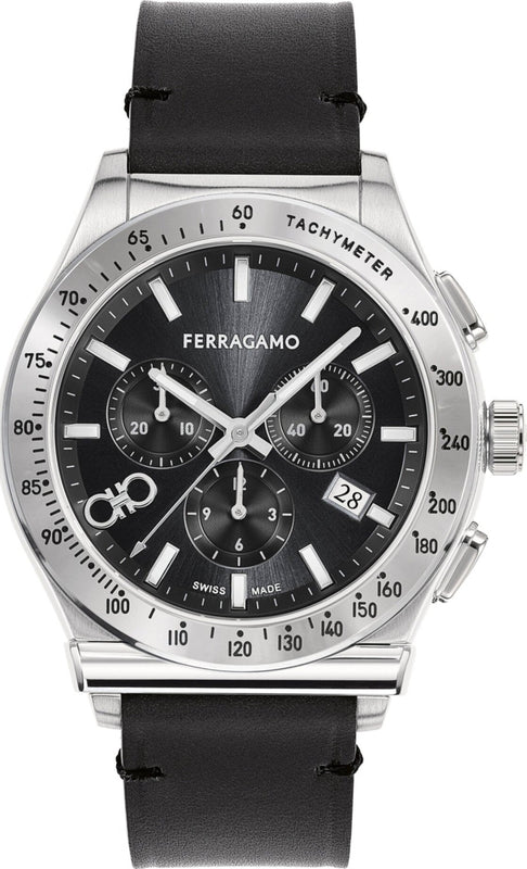 Salvatore Ferragamo 1927 Chrono Analog Black Dial Black Leather Strap Watch for Men - SFKZ00123 Authentic Buy Shop Now