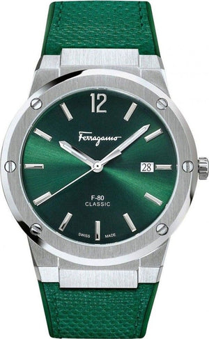 Salvatore Ferragamo F-80 Classic Green Dial Green Leather Strap Watch for Men - SFDT00519 Authentic Buy Shop Now