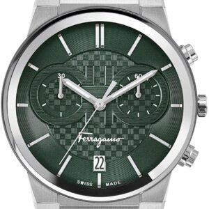 Salvatore Ferragamo Sapphire Chrono Green Dial Silver Steel Strap Watch for Men - SFME00421 Authentic Buy Shop Now