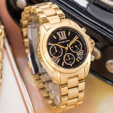 Michael Kors Bradshaw Chronograph Black Dial Gold Steel Strap Watch For Women - MK6959 Authentic Buy Shop Now