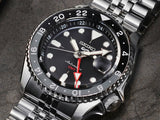 Seiko 5 Sports Automatic GMT Black Dial Silver Steel Strap Watch For Men - SSK001K1 Authentic Buy Shop Now