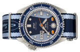Seiko 5 Sports Honda Super Cub Limited Edition Blue Dial Two Tone NATO Strap Watch For Men - SRPK37K1 Authentic Buy Shop Now