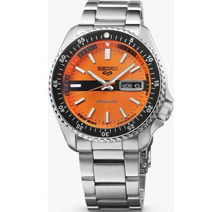 Seiko 5 Sports Double Hurricane Retro Orange Dial Silver Steel Strap Watch For Men - SRPK11K1 Authentic Buy Shop Now