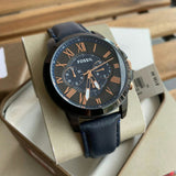 Fossil Grant Chronograph Black Dial Blue Leather Strap Watch for Men - FS5061 Authentic Buy Shop Now