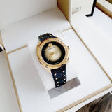 Versace Shadov Quartz Gold Dial Black Leather Strap Watch for Women - VEBM01118 Authentic Buy Shop Now