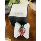 Gucci Grip Quartz Chronograph Red Dial Silver Steel Strap Watch For Men - YA157303 Authentic Buy Shop Now