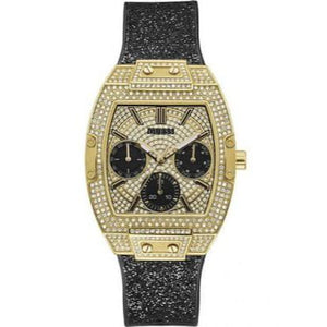 Guess Raven Diamonds Champagne Dial Black Rubber Strap Watch For Women - GW0105L2 Authentic Buy Shop Now