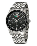 Emporio Armani Sportivo Chronograph Black Dial Silver Steel Strap Watch For Men - AR5984 Authentic Buy Shop Now