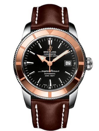 Breitling Superocean Heritage 42mm Rose Gold Chronometer Black Dial Brown Leather Strap Mens Watch - U1732112 Authentic Buy Shop Now