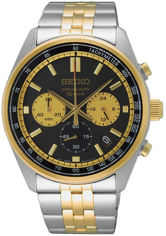 Seiko Sport Chronograph Black Dial Two Tone Steel Strap Watch for Men - SSB430P1 Authentic Buy Shop Now