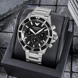 Emporio Armani World Explorer Black Dial Silver Steel Strap Watch for Men - AR11739 Authentic Buy Shop Now