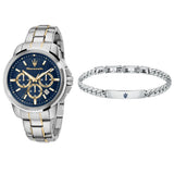 Maserati Successo 44mm Chronograph Quartz Blue Dial Silver Steel Strap Watch For Men - R8873621016 Authentic Buy Shop Now
