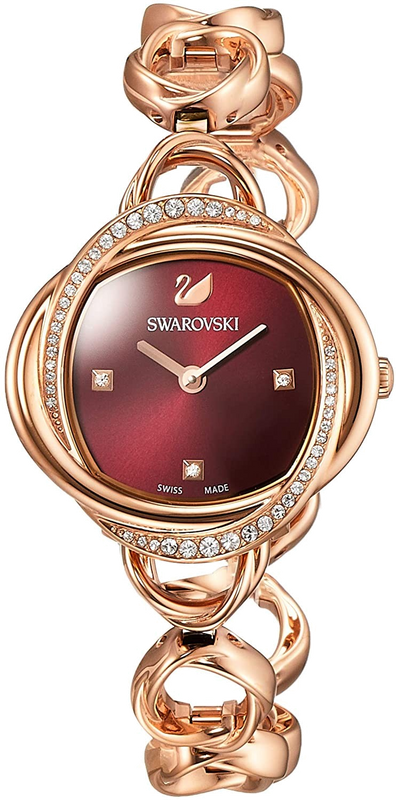 Swarovski Crystal Flower Red Dial Rose Gold Steel Strap Watch for Women - 5552783 Authentic Buy Shop Now
