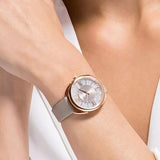 Swarovski Crystalline Glam Silver Dial Grey Leather Strap Watch for Women - 5452455 Authentic Buy Shop Now
