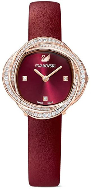 Swarovski Crystal Flower Red Dial Red Leather Strap Watch for Women - 5552780 Authentic Buy Shop Now
