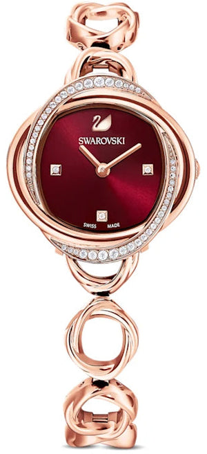 Swarovski Crystal Flower Red Dial Rose Gold Steel Strap Watch for Women - 5552783 Authentic Buy Shop Now