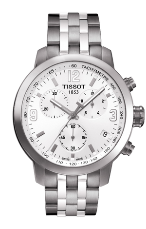 Tissot PRC 200 Chronograph Quartz Silver Dial Silver Steel Strap Watch For Men - T055.417.11.037.00 Authentic Buy Shop Now