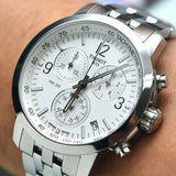 Tissot T Sport PRC 200 Chronograph White Dial Silver Steel Strap Watch For Men - T114.417.11.037.00 Authentic Buy Shop Now