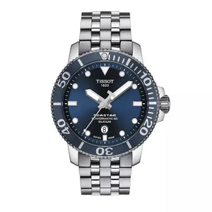 Tissot T Sport Seastar 1000 Powermatic Silicium Blue Dial Silver Steel Strap Watch For Men - T120.407.11.041.01 Authentic Buy Shop Now
