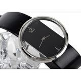 Calvin Klein Glam Transparent Dial Black Leather Strap Watch for Women - K9423107 Authentic Buy Shop Now