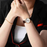 Calvin Klein City White & Gold Dial Brown Leather Strap Watch For Women - K2G23620 Authentic Buy Shop Now