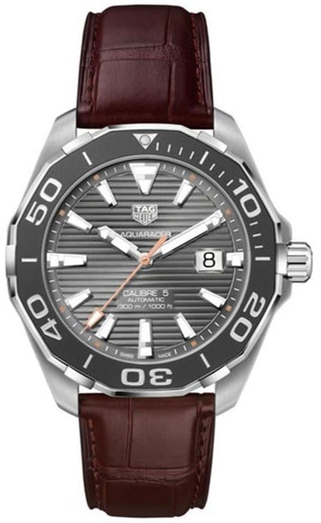 Tag Heuer Aquaracer Caliber 5 Black Dial Brown Leather Strap Watch for Men - WAY201M.FC6474 Authentic Buy Shop Now