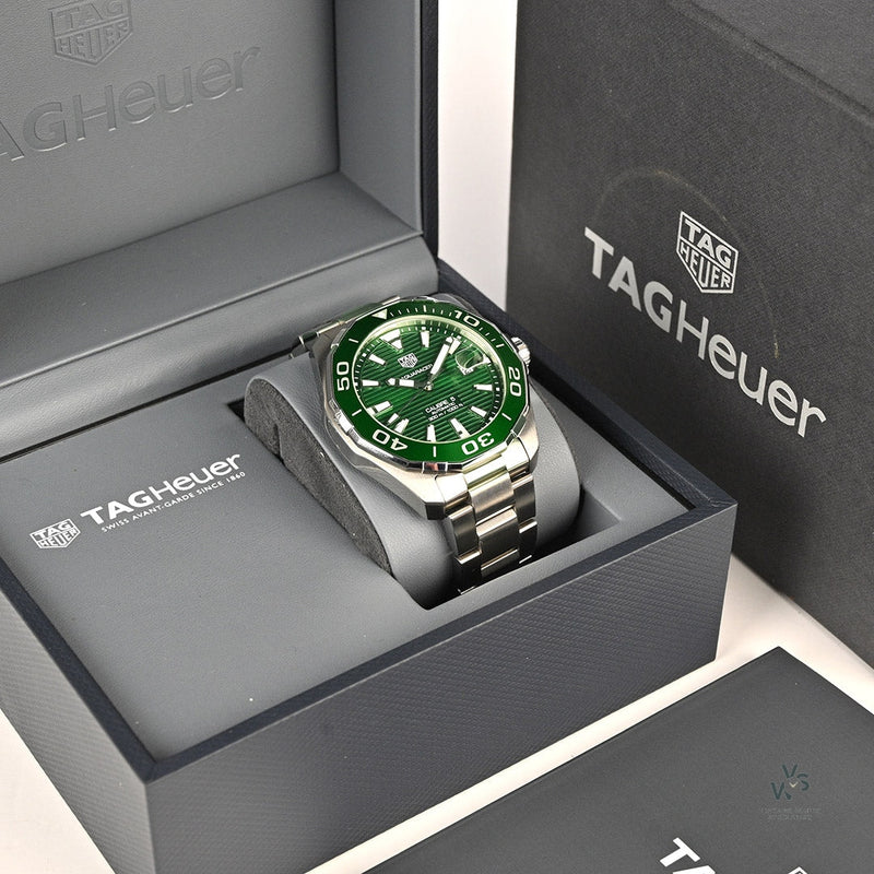 Tag Heuer Aquaracer Calibre 5 Green Dial Silver Steel Strap Watch for Men - WAY201S.BA0927 Authentic Buy Shop Now