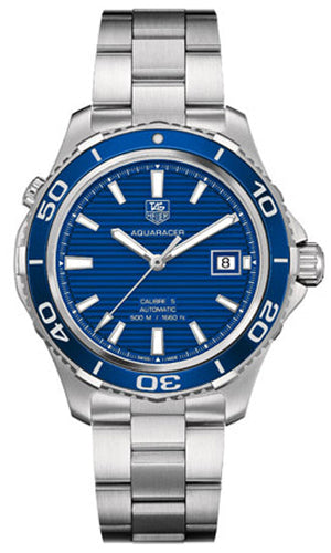 Tag Heuer Aquaracer Calibre 5 Automatic Blue Dial Silver Steel Strap Watch for Men - WAK2111.BA0830 Authentic Buy Shop Now