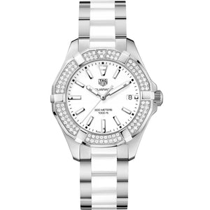 Tag Heuer Aquaracer Diamonds White Dial Two Tone Steel Strap Watch for Women - WAY131F.BA0914 Authentic Buy Shop Now