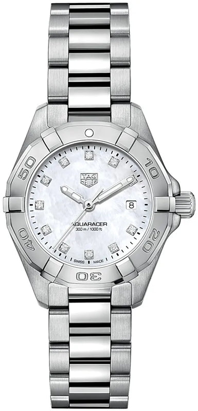 Tag Heuer Aquaracer Diamonds Mother of Pearl Dial Silver Steel Strap Watch for Women - WBD1414.BA0741 Authentic Buy Shop Now