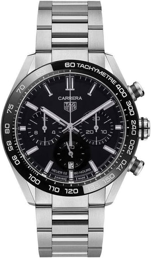 Tag Heuer Carrera Automatic Chronograph Black Dial Silver Steel Strap Watch for Men - CBN2A1B.BA0643 Authentic Buy Shop Now