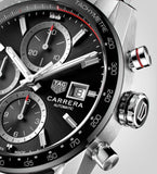 Tag Heuer Carrera Automatic Chronograph Black Dial Silver Steel Strap Watch for Men - CBM2110.BA0651 Authentic Buy Shop Now