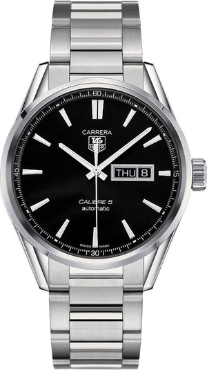 Tag Heuer Carrera Calibre 5 Automatic Black Dial Silver Steel Strap Watch for Men - WAR201A.BA0723 Authentic Buy Shop Now