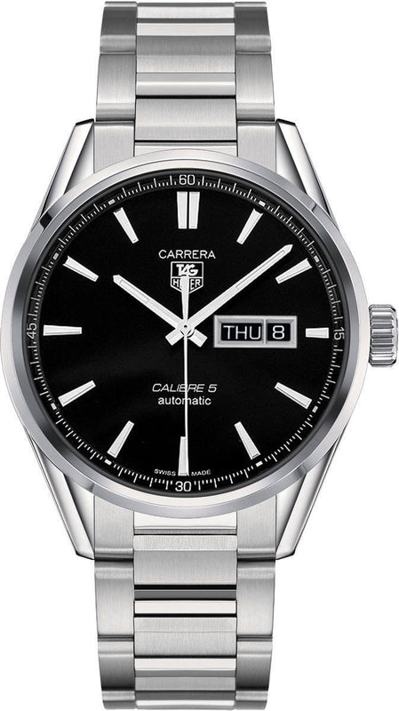Tag Heuer Carrera Calibre 5 Automatic Black Dial Silver Steel Strap Watch for Men - WAR201A.BA0723 Authentic Buy Shop Now