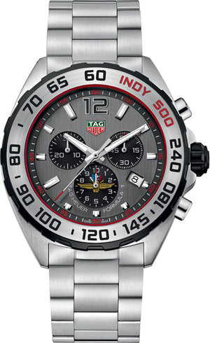 Tag Heuer Formula 1 Chronograph Indy 500 Special Edition Grey Dial Silver Steel Strap Watch for Men - CAZ1016.EB0058 Authentic Buy Shop Now