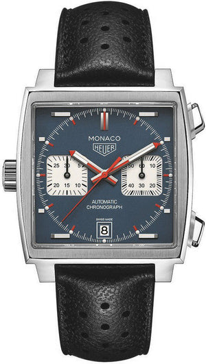 Tag Heuer Monaco Automatic Chronograph Blue Dial Black Leather Strap Watch for Men - CAW211P.FC6356 Authentic Buy Shop Now