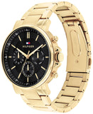 Tommy Hilfiger Tyson Chronograph Black Dial Gold Steel Strap Watch For Men - 1710589 Authentic Buy Shop Now