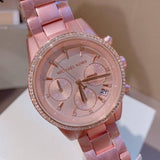 Michael Kors Ritz Chronograph Rose Gold Dial Rose Gold Steel Strap Watch For Women - MK6753 Authentic Buy Shop Now