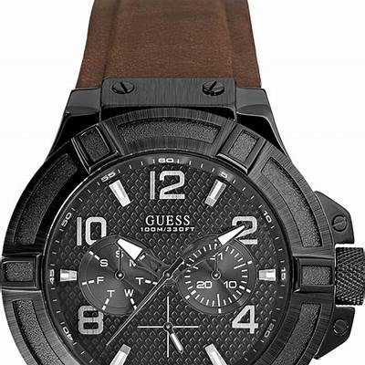 Guess Rigor Analog Black Dial Brown Leather Strap Watch For Men - W0040G8 Authentic Buy Shop Now