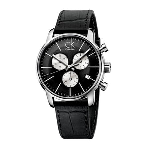 Calvin Klein City Chronograph Black Dial Black Leather Strap Watch for Men - K2G271CX Authentic Buy Shop Now