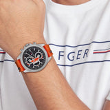 Tommy Hilfiger Clark Chronograph Grey Dial Orange Rubber Strap Watch For Men - 1792084 Authentic Buy Shop Now