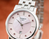 Tissot Carson Premium Lady Mother of Pearl Pink Dial Silver Steel Strap Watch For Women - T122.210.11.159.00 Authentic Buy Shop Now
