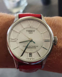 Tissot Chemin Des Tourelles Automatic Mother of Pearl White Dial Red Leather Strap Watch For Women - T099.207.16.118.00 Authentic Buy Shop Now