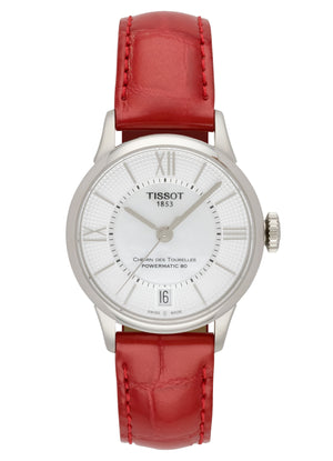 Tissot Chemin Des Tourelles Automatic Mother of Pearl White Dial Red Leather Strap Watch For Women - T099.207.16.118.00 Authentic Buy Shop Now