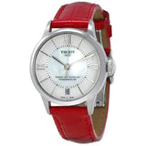 Tissot Chemin Des Tourelles Automatic Mother of Pearl White Dial Red Leather Strap Watch For Women - T099.207.16.118.00 Authentic Buy Shop Now