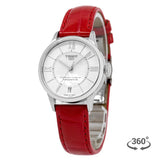 Tissot Chemin Des Tourelles Powermatic 80 Mother of Pearl White Dial Red Leather Strap Watch For Women - T099.207.16.118.00 Authentic Buy Shop Now